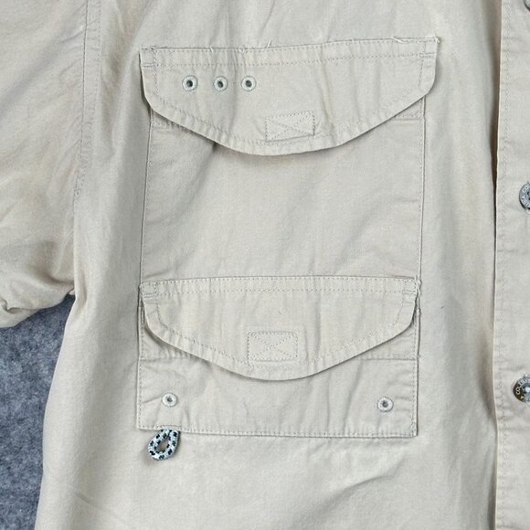 Columbia PFG Performance Fishing Gear Shirt Men's M/M Beige Vented Short Sleeve - Picture 7 of 15